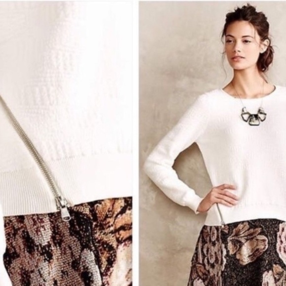 MOTH Women’s Size Medium Matelasse‎ Zipper Pullover Sweater Ivory